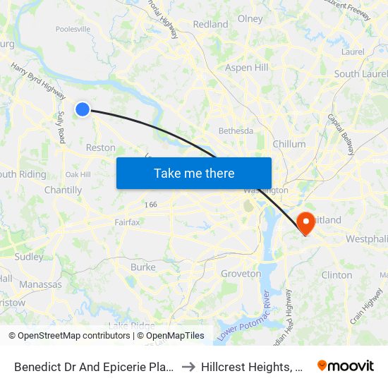 Benedict Dr And Epicerie Plaza to Hillcrest Heights, MD map