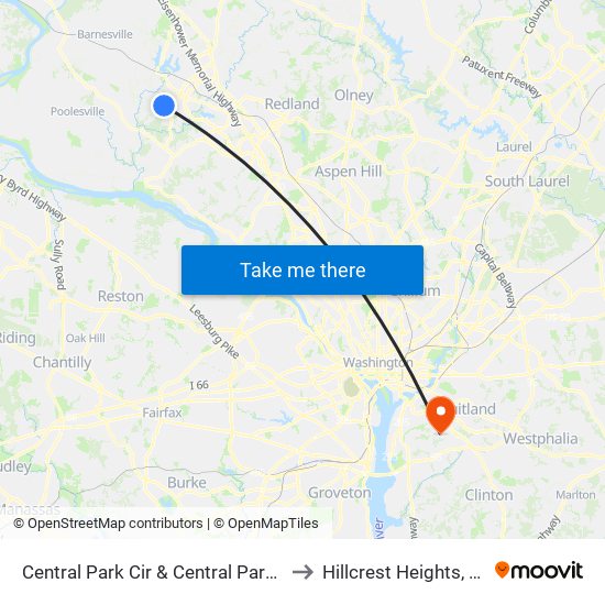 Central Park Cir & Central Park Cir to Hillcrest Heights, MD map