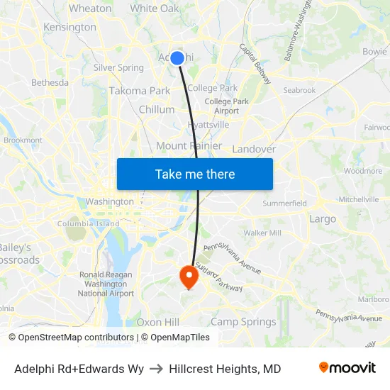 Adelphi Rd+Edwards Wy to Hillcrest Heights, MD map