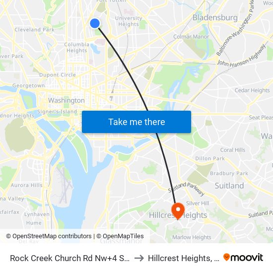 Rock Creek Church Rd Nw+4 St NW to Hillcrest Heights, MD map