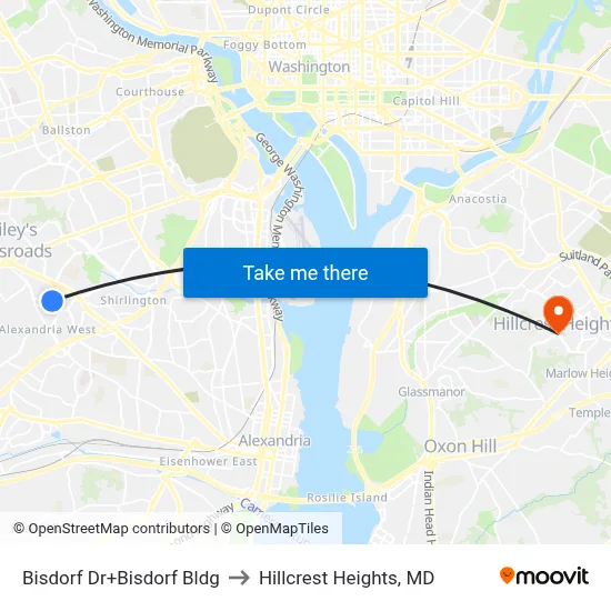 Bisdorf Dr+Bisdorf Bldg to Hillcrest Heights, MD map