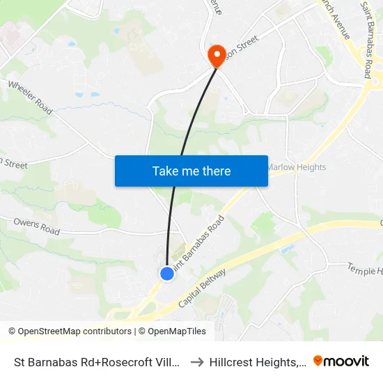 St Barnabas Rd+Rosecroft Village Dr to Hillcrest Heights, MD map