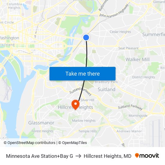 Minnesota Ave Station+Bay G to Hillcrest Heights, MD map