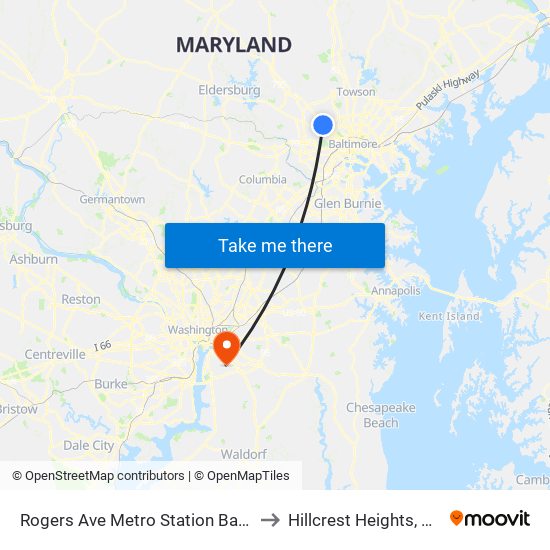 Rogers Ave Metro Station Bay 6 to Hillcrest Heights, MD map