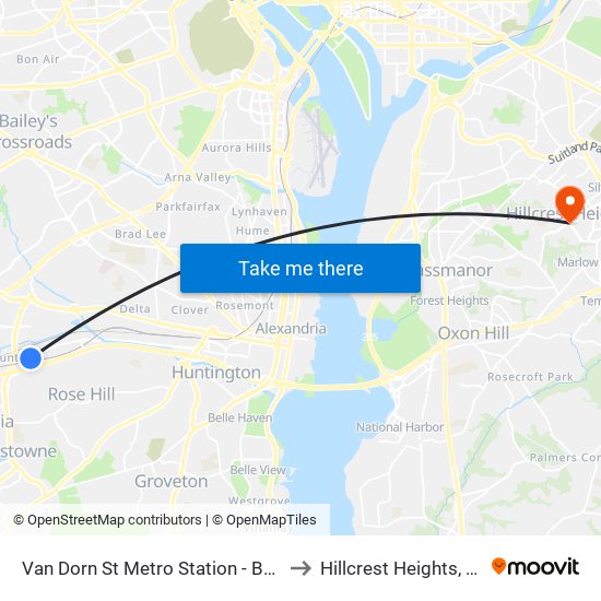 Van Dorn St Metro Station - Bay A to Hillcrest Heights, MD map