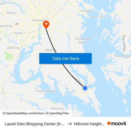 Laurel Glen Shopping Center (K-Mart) Nb to Hillcrest Heights, MD map