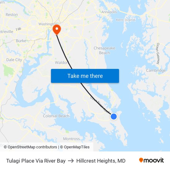 Tulagi Place Via River Bay to Hillcrest Heights, MD map