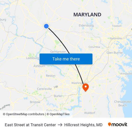 East Street at Transit Center to Hillcrest Heights, MD map