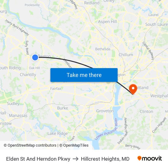 Elden St And Herndon Pkwy to Hillcrest Heights, MD map