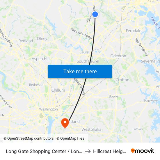 Long Gate Shopping Center / Long Gate Pkwy to Hillcrest Heights, MD map