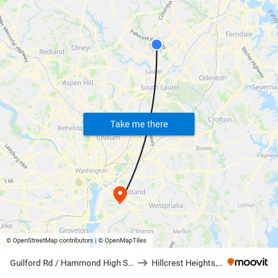 Guilford Rd / Hammond High School to Hillcrest Heights, MD map