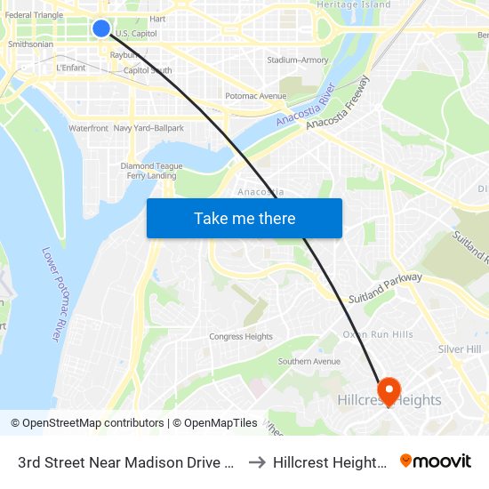 3rd Street Near Madison Drive NW (Nb) to Hillcrest Heights, MD map