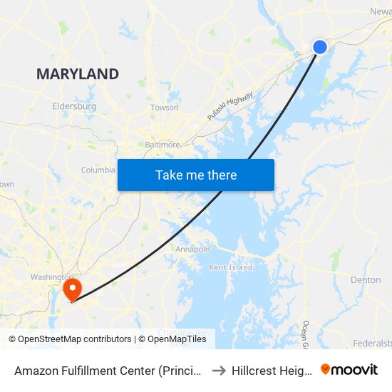 Amazon Fulfillment Center (Principio Pkwy West) to Hillcrest Heights, MD map