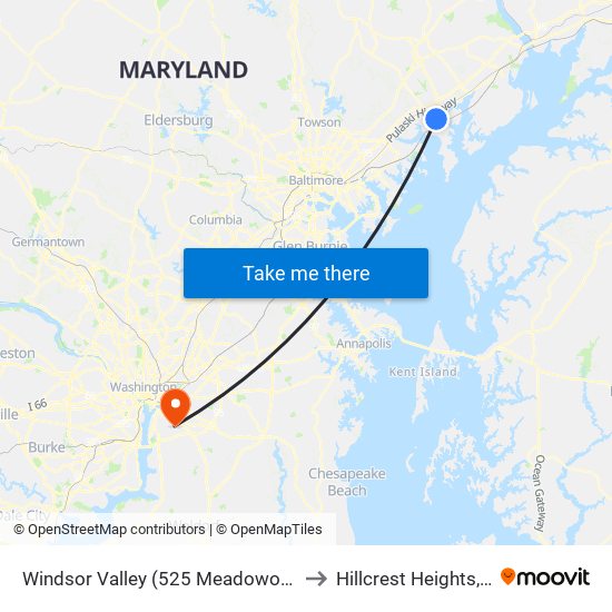 Windsor Valley (525 Meadowood Dr) to Hillcrest Heights, MD map