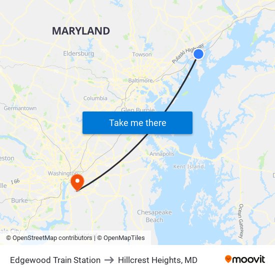 Edgewood Train Station to Hillcrest Heights, MD map