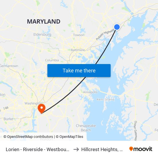 Lorien - Riverside - Westbound to Hillcrest Heights, MD map