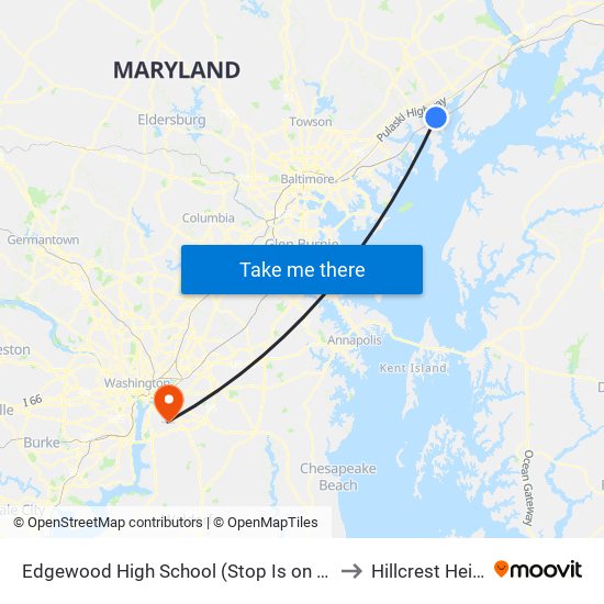 Edgewood High School (Stop Is on Willoughby Beach Rd) to Hillcrest Heights, MD map