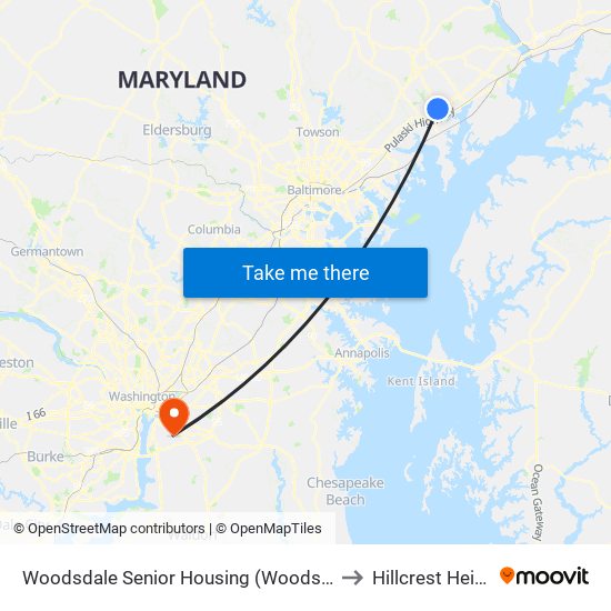 Woodsdale Senior Housing (Woodsdale Rd & Penny Ln) to Hillcrest Heights, MD map