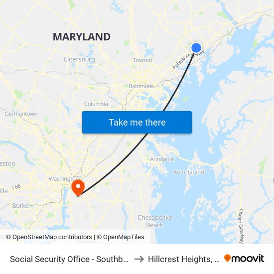 Social Security Office - Southbound to Hillcrest Heights, MD map