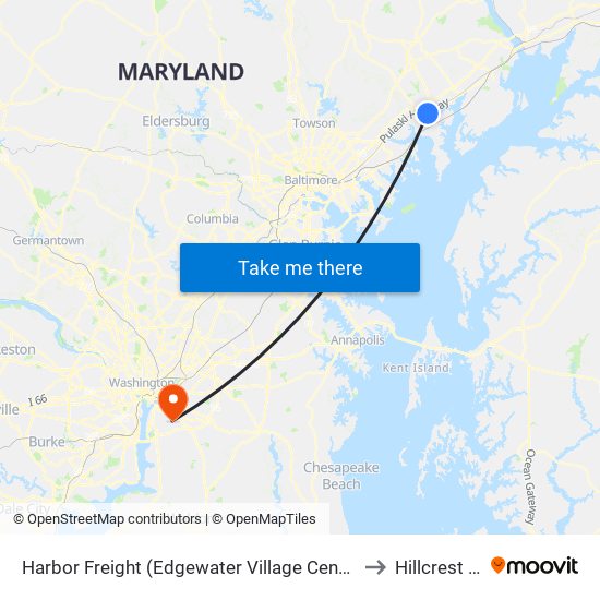 Harbor Freight (Edgewater Village Center / 1807 Pulaski Hwy / Stop Is on Us 40) to Hillcrest Heights, MD map