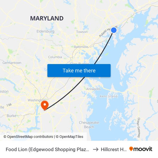 Food Lion (Edgewood Shopping Plaza / Hanson Rd & Edgewood Rd) to Hillcrest Heights, MD map