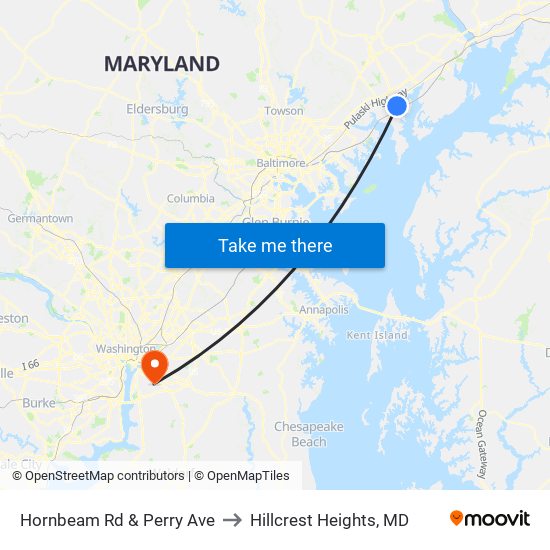 Hornbeam Rd & Perry Ave to Hillcrest Heights, MD map