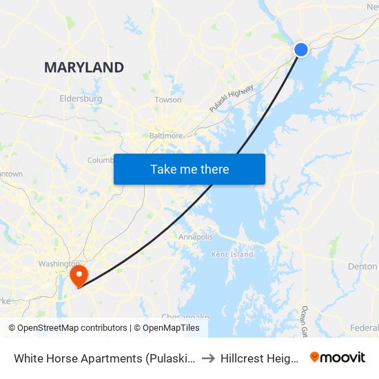 White Horse Apartments  (Pulaski Hwy/Us 40) to Hillcrest Heights, MD map