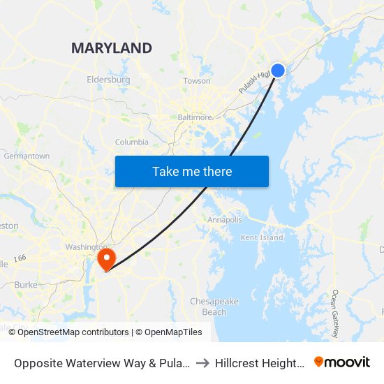 Opposite Waterview Way & Pulaski Hwy to Hillcrest Heights, MD map