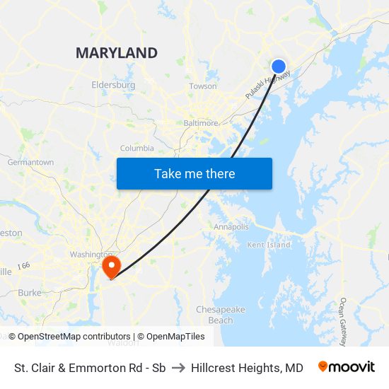 St. Clair & Emmorton Rd - Sb to Hillcrest Heights, MD map