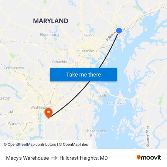 Macy's Warehouse to Hillcrest Heights, MD map