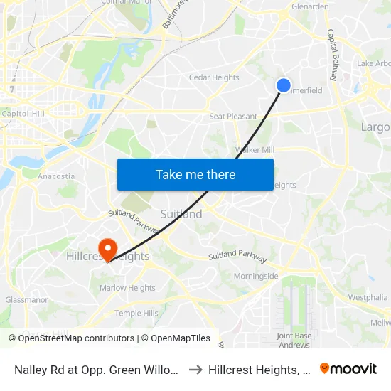 Nalley Rd at Opp. Green Willow Ct to Hillcrest Heights, MD map