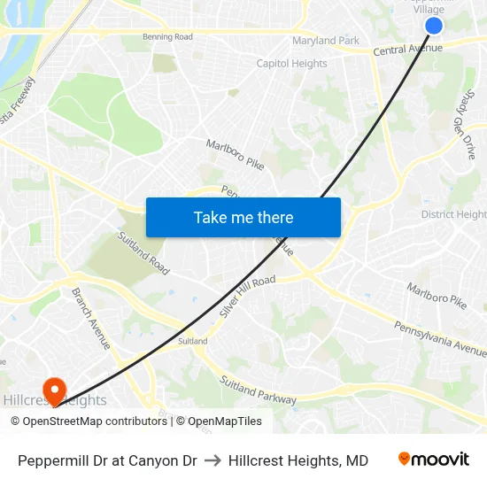 Peppermill Dr at Canyon Dr to Hillcrest Heights, MD map