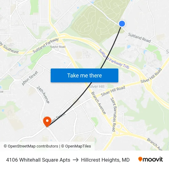 4106 Whitehall Square Apts to Hillcrest Heights, MD map