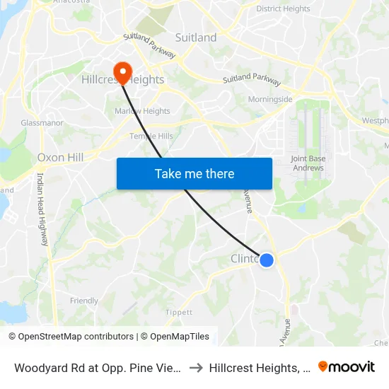Woodyard Rd at Opp. Pine View Ln to Hillcrest Heights, MD map