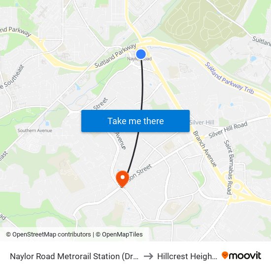 Naylor Road Metrorail Station (Drop-Off Only) to Hillcrest Heights, MD map