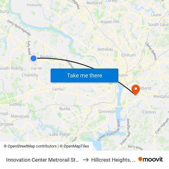 Innovation Center Metrorail Station to Hillcrest Heights, MD map