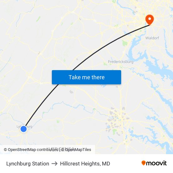 Lynchburg Station to Hillcrest Heights, MD map
