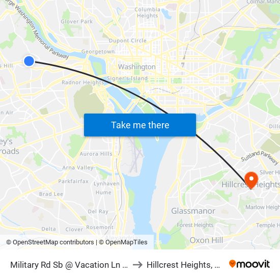 Military Rd Sb @ Vacation Ln Ns to Hillcrest Heights, MD map