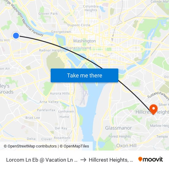 Lorcom Ln Eb @ Vacation Ln Ns to Hillcrest Heights, MD map