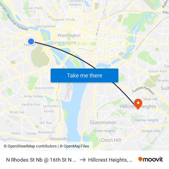 N Rhodes St Nb @ 16th St N Ns to Hillcrest Heights, MD map