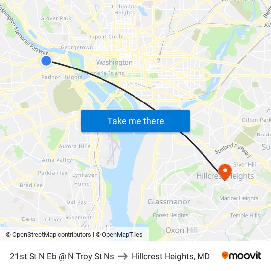 21st St N Eb @ N Troy St Ns to Hillcrest Heights, MD map