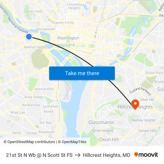 21st St N Wb @ N Scott St FS to Hillcrest Heights, MD map
