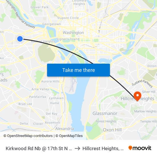 Kirkwood Rd Nb @ 17th St N Ns to Hillcrest Heights, MD map