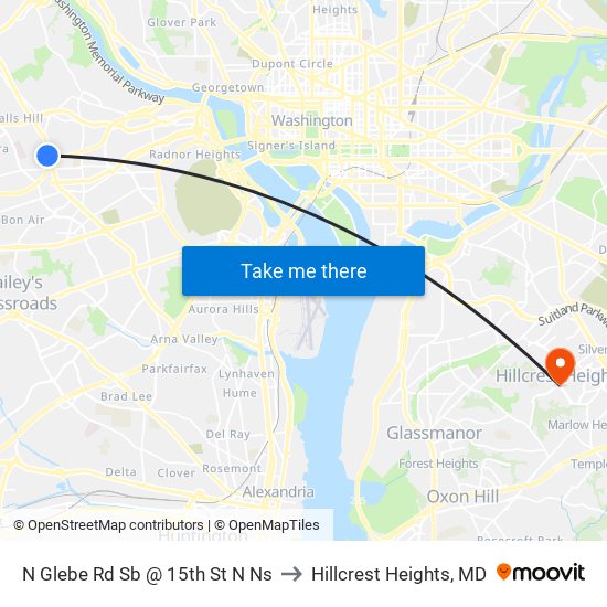 N Glebe Rd Sb @ 15th St N Ns to Hillcrest Heights, MD map