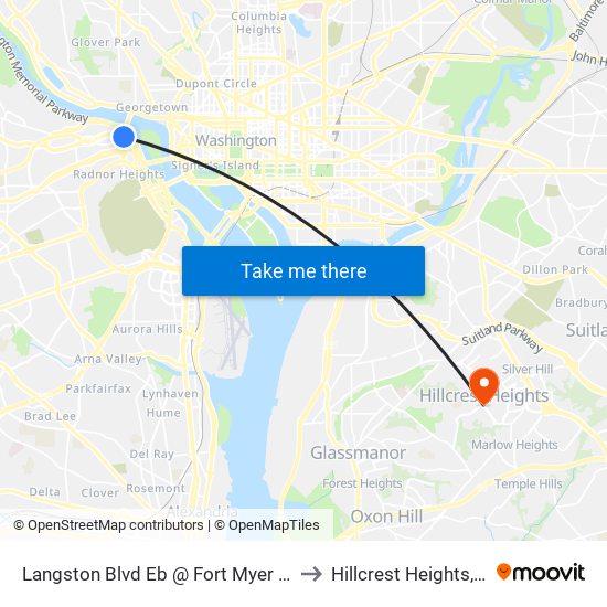 Langston Blvd Eb @ Fort Myer Dr Ns to Hillcrest Heights, MD map