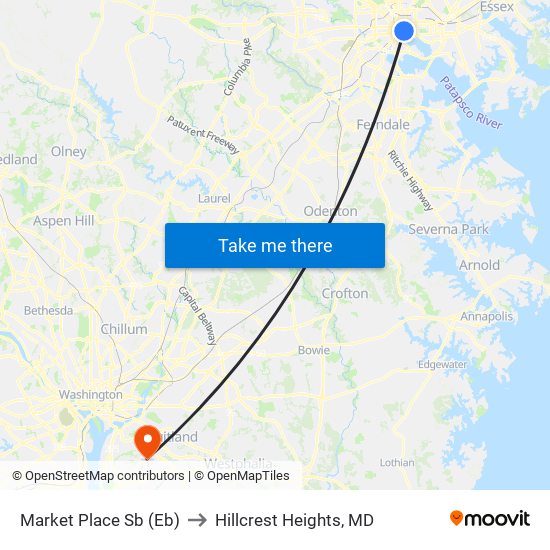 Market Place Sb (Eb) to Hillcrest Heights, MD map