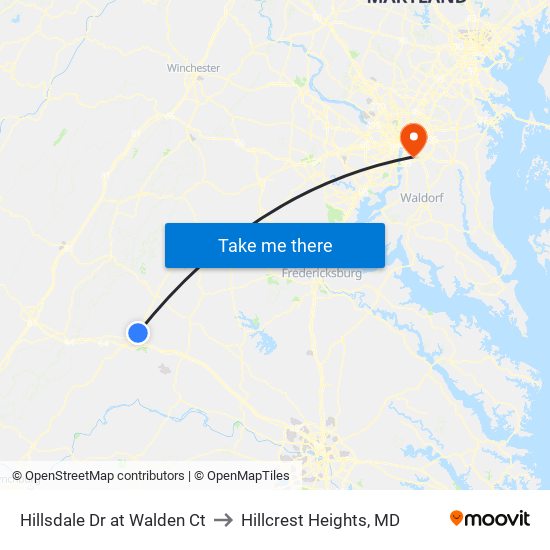 Hillsdale Dr at Walden Ct to Hillcrest Heights, MD map