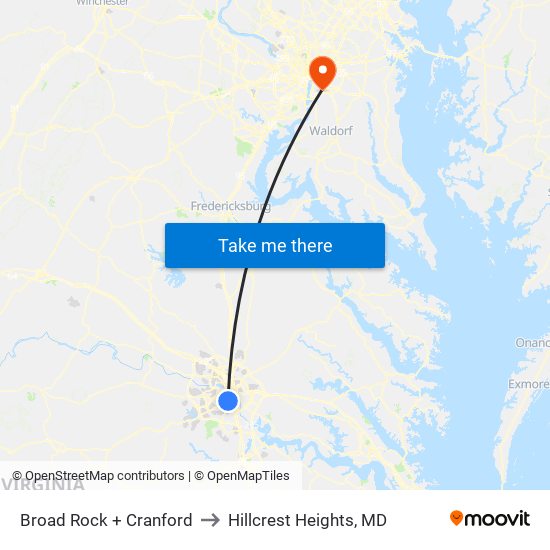 Broad Rock + Cranford to Hillcrest Heights, MD map