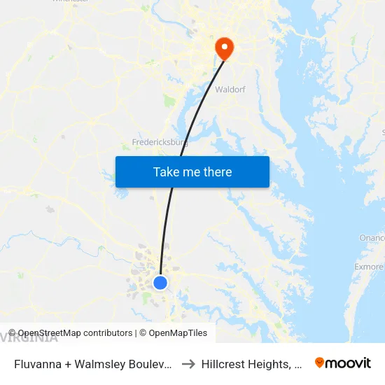 Fluvanna + Walmsley Boulevard to Hillcrest Heights, MD map