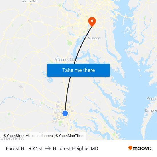 Forest Hill + 41st to Hillcrest Heights, MD map